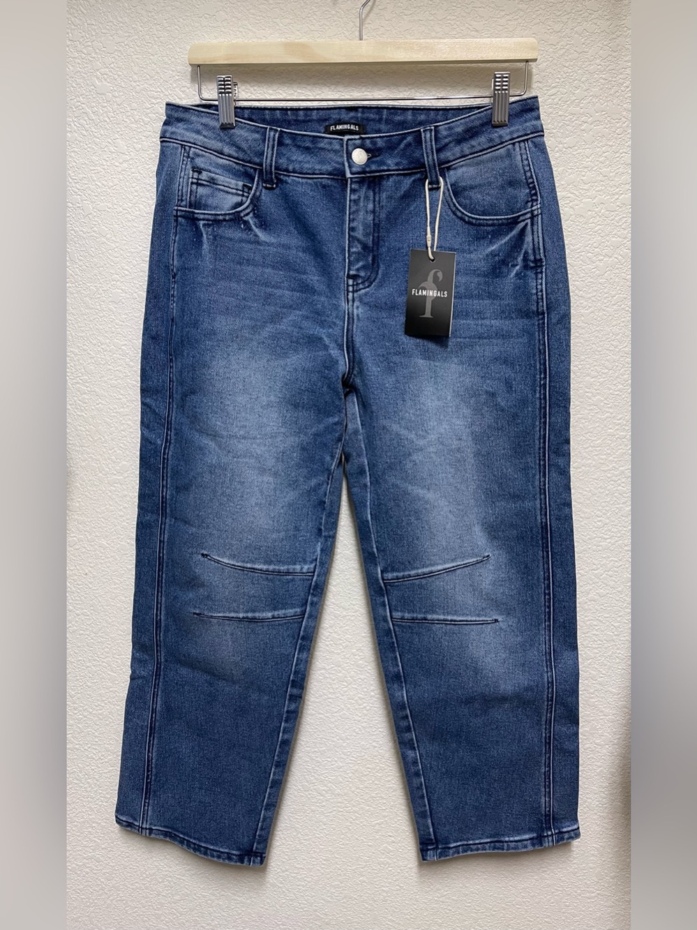 FLAMINGALS Stitch Detail Mid Waist Barrel Leg Crop Jeans Women’s Size L